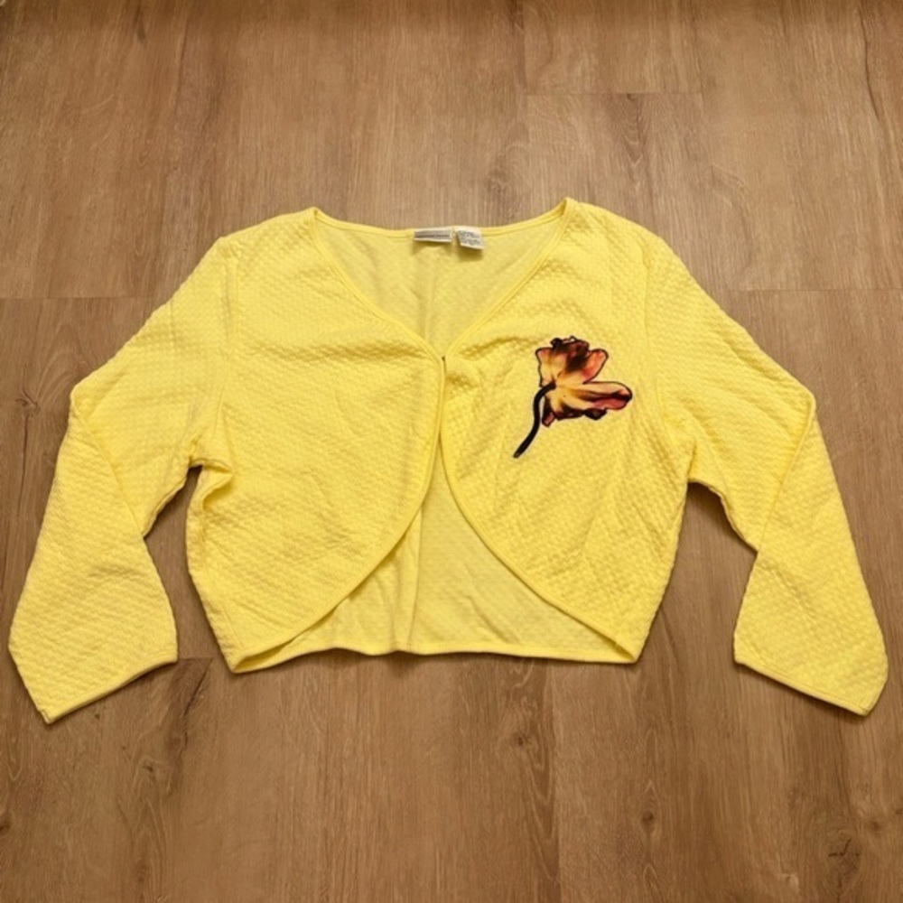 Vintage Newport News Yellow Bolero Cardigan XL Floral Applique